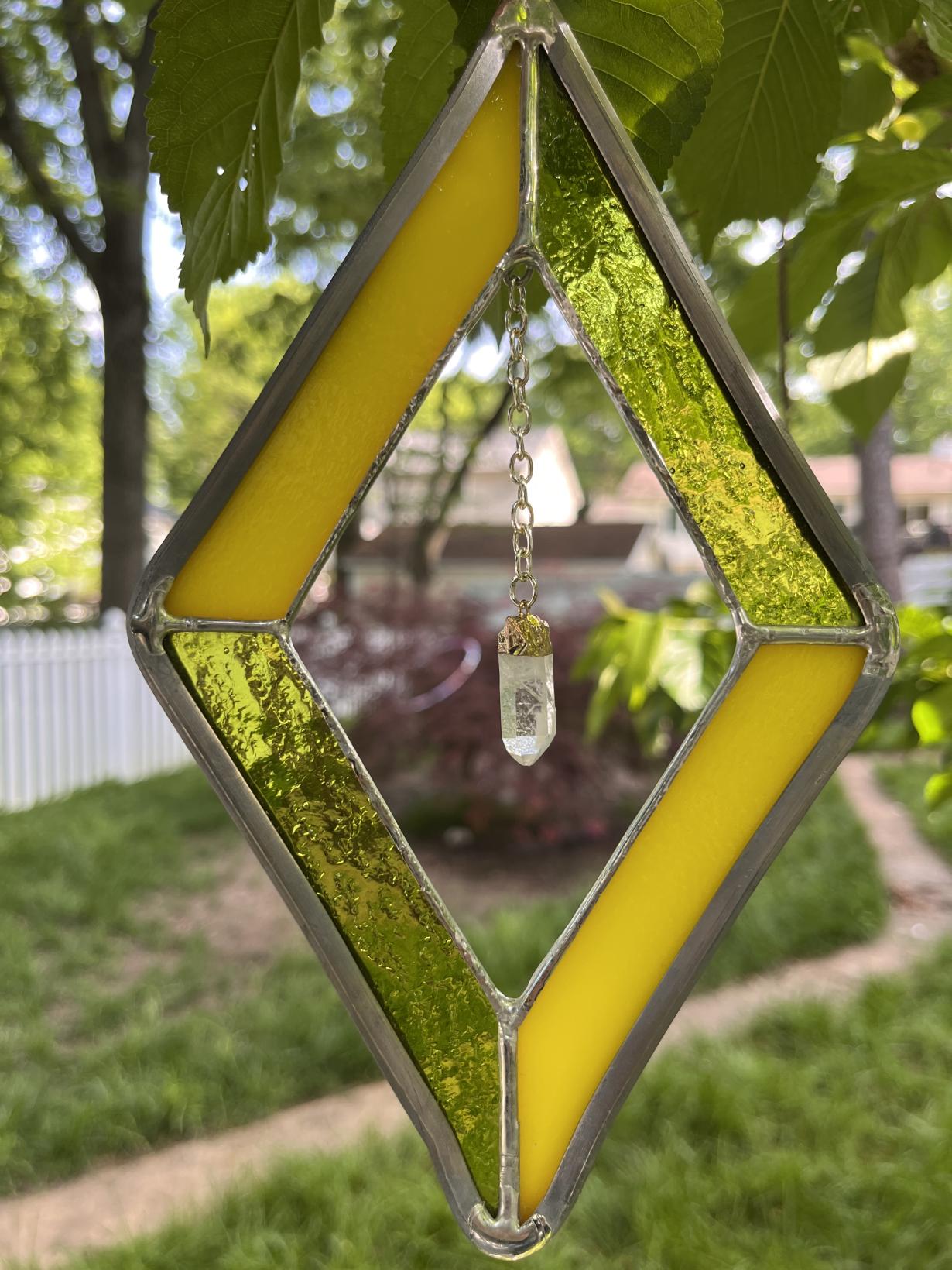 Green and yellow diamond with clear crystal 