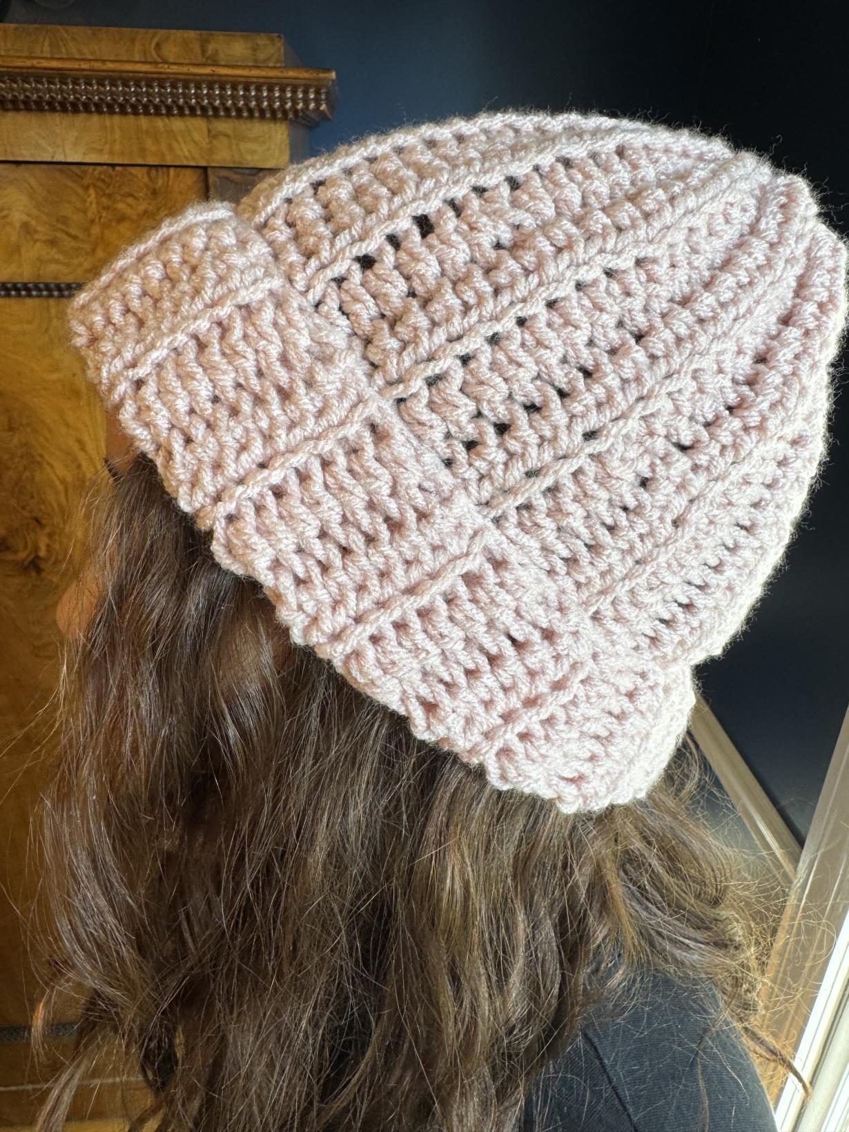 Pink crochet beanie