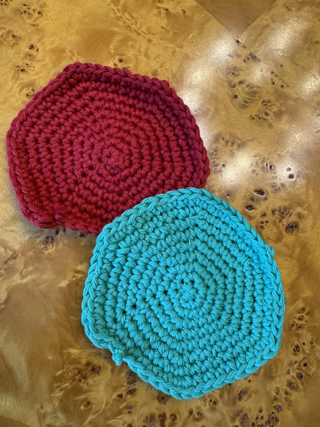 Green and red 100% Cotten crochet coasters