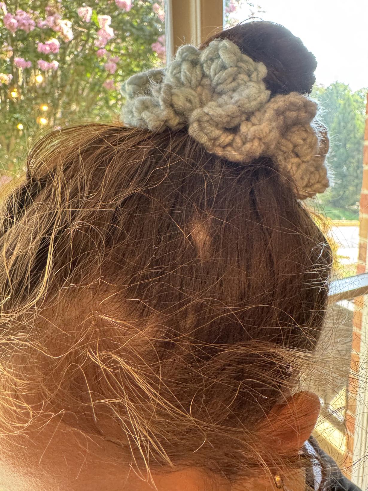 Chunky blue crochet scrunchie
