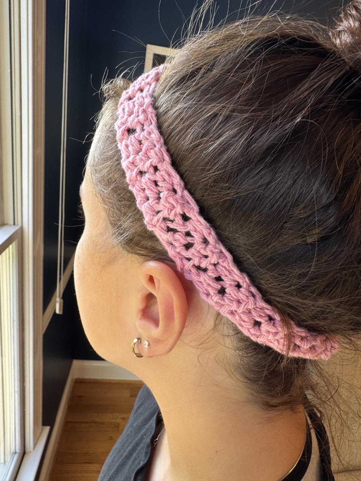 Pink lacy crochet headband