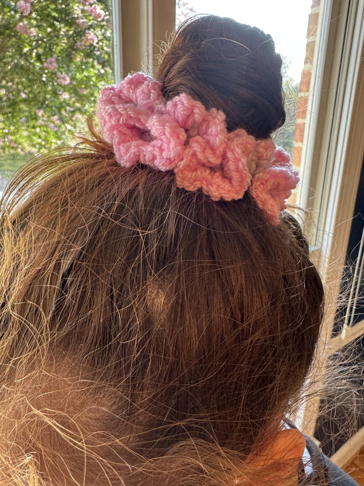 Pink and purple crochet scrunchie