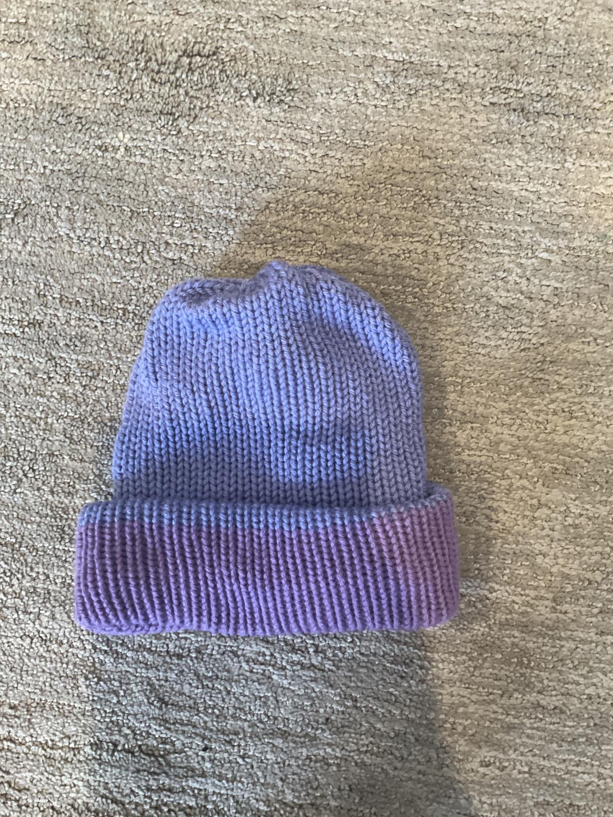 Blue and purple knitted beanie 