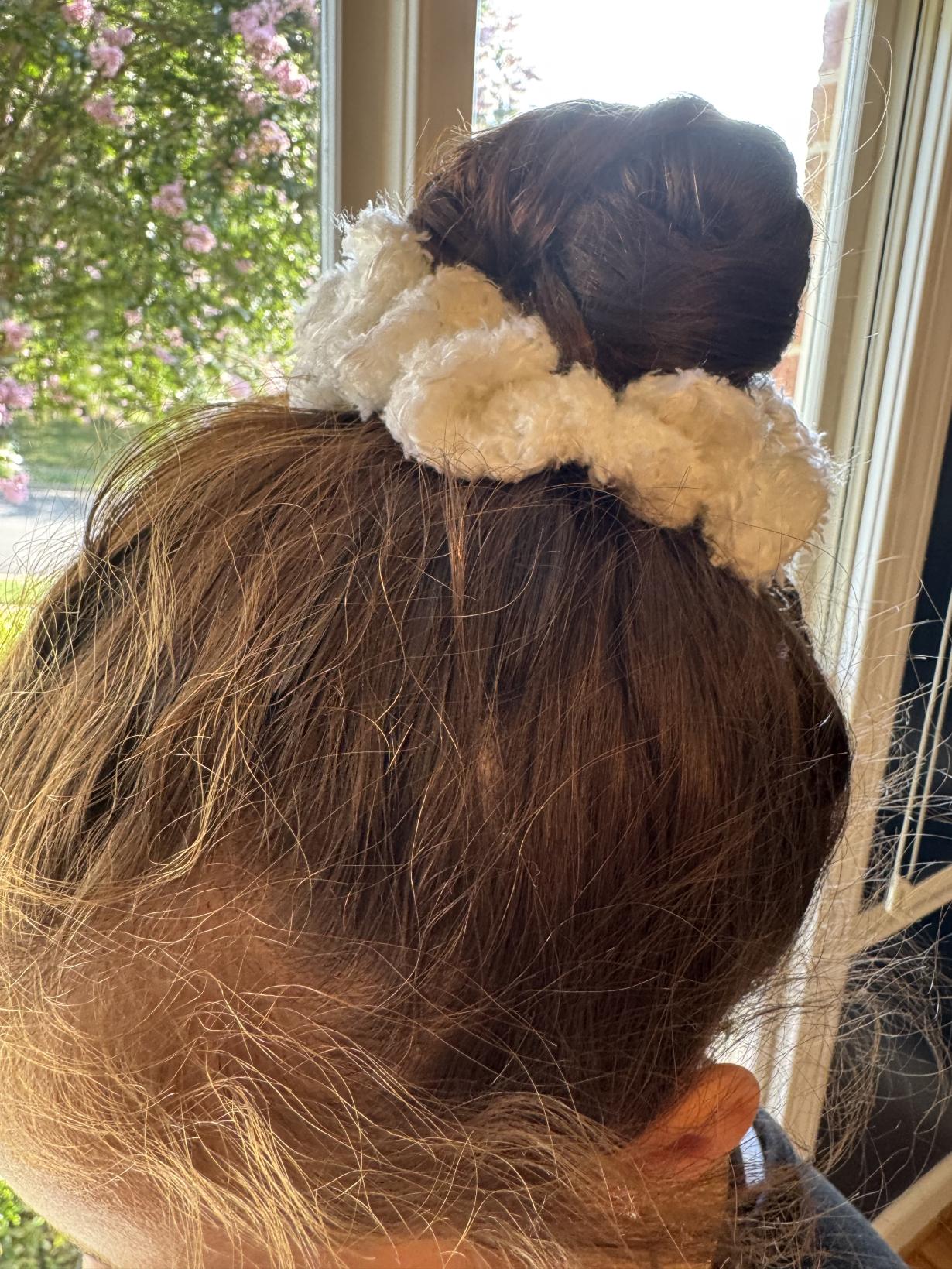 White fluffy crochet scrunchie