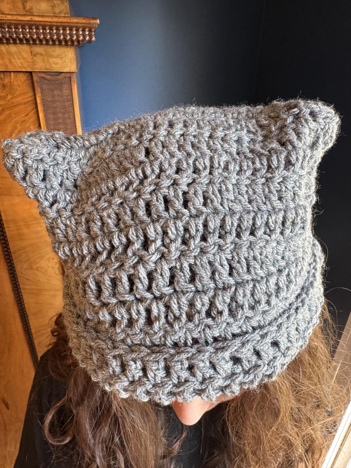 Gray crochet cat beanie