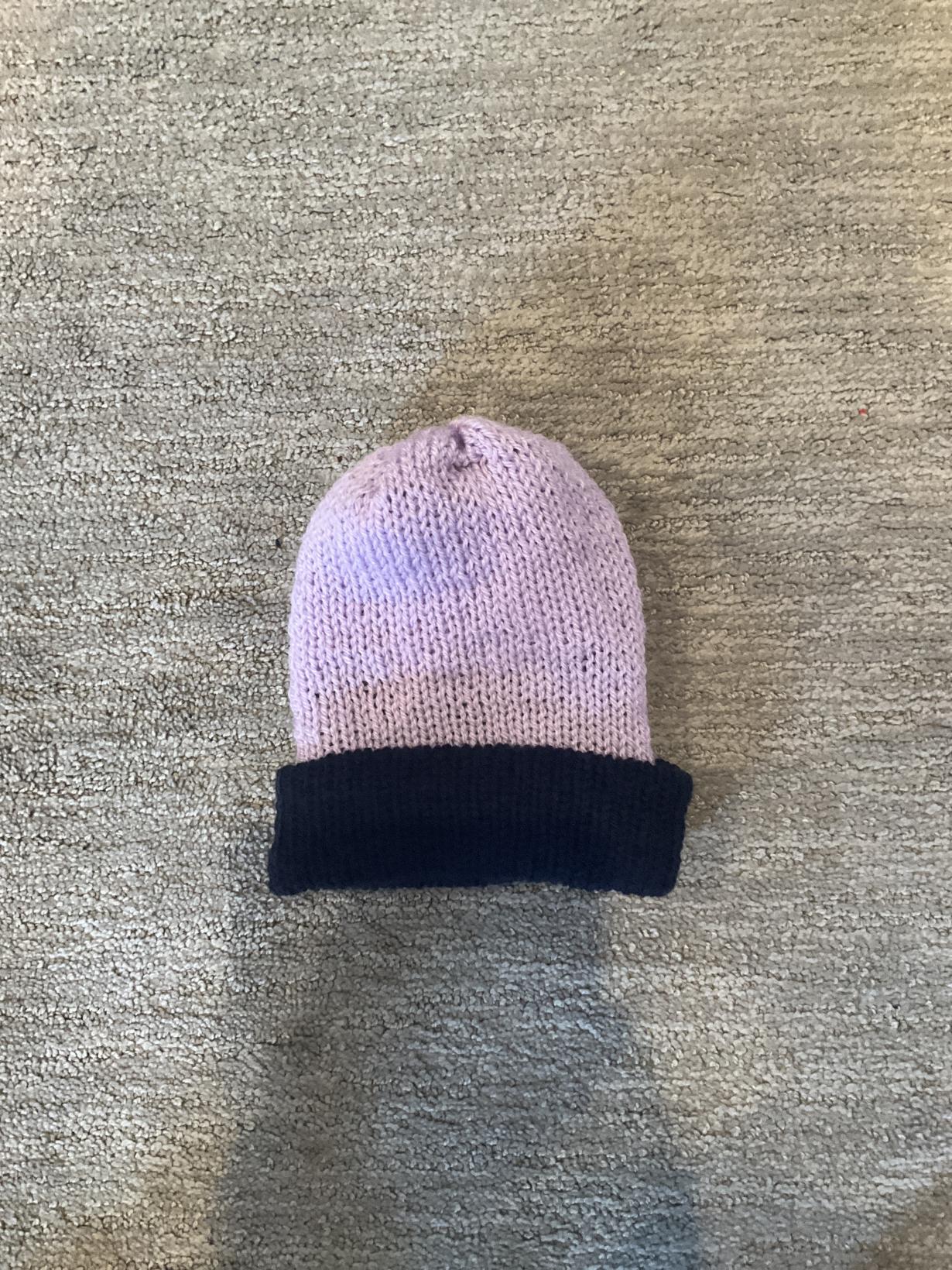 Purple and blue knitted beanie