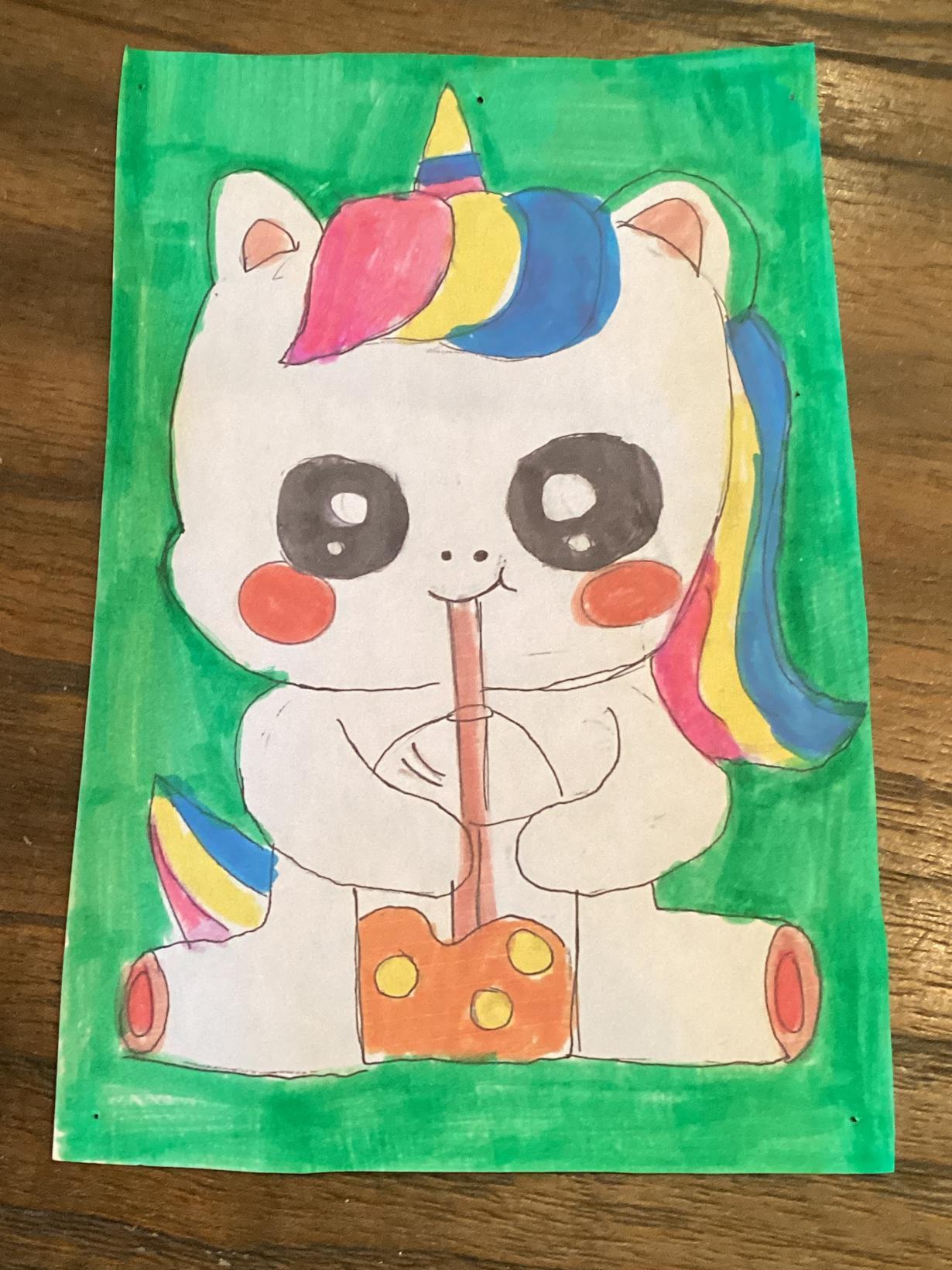 Chibi Unicorn Drinking Boba Tea