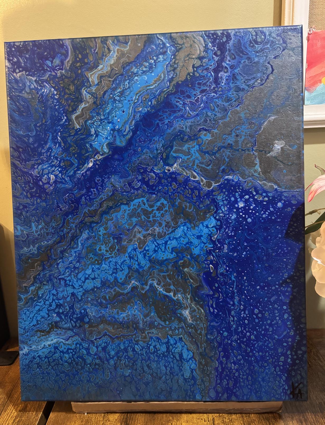 Blue pour painting canvas