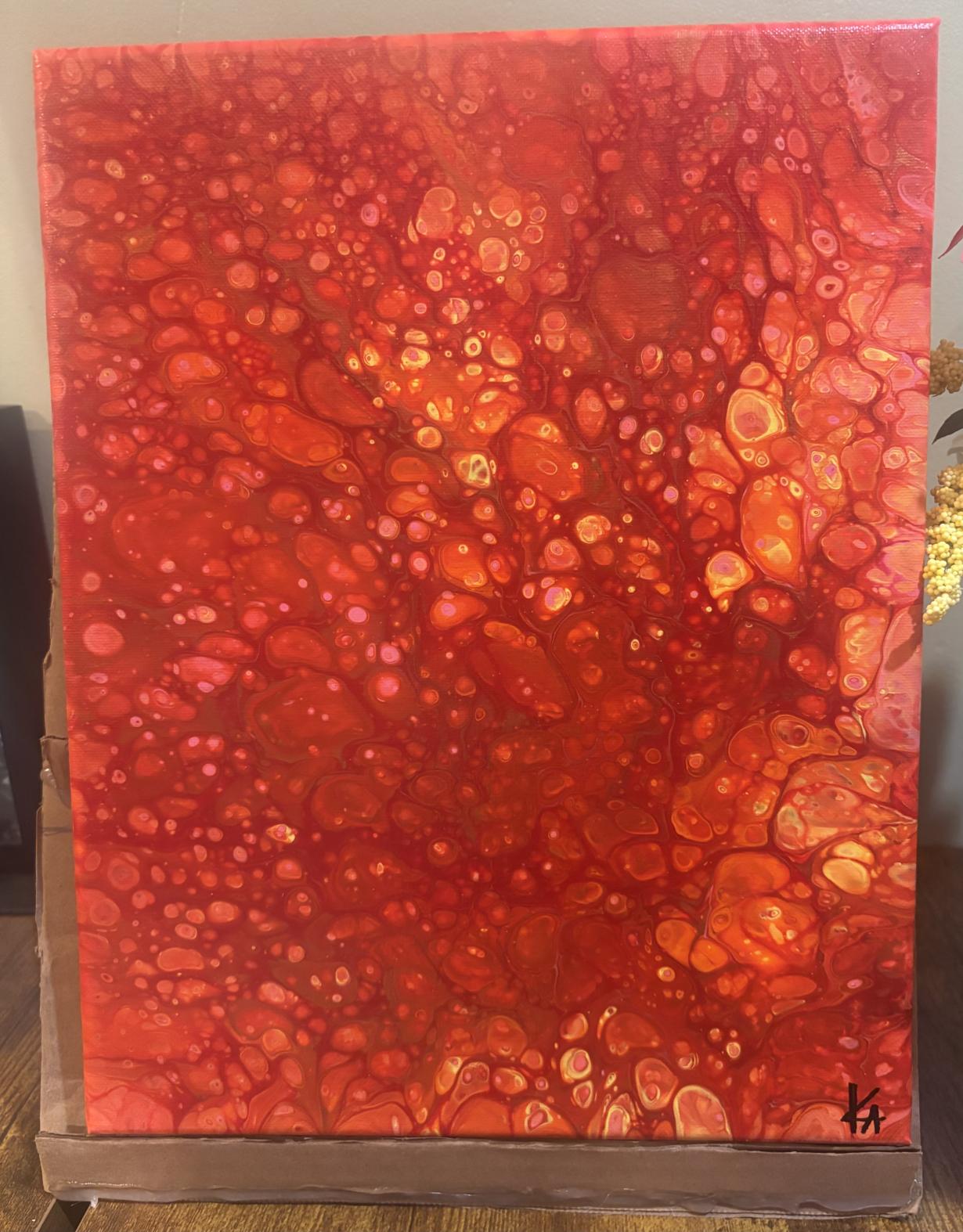 Red orange pour painting canvas