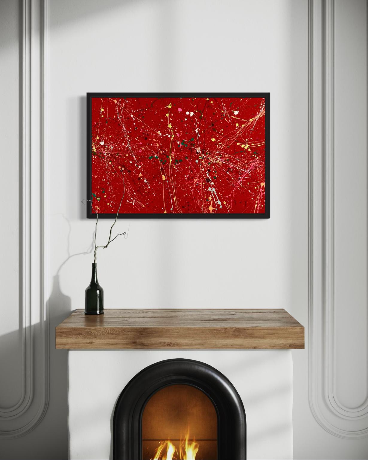 Pollock Inspired Bright Red Splatter Painting