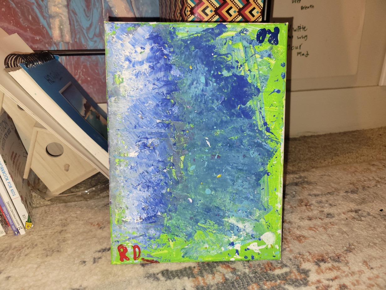 Blue splat grren on the back